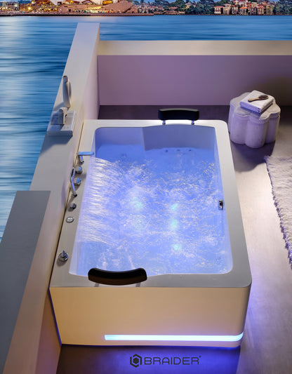 Akrylowa wanna wolnostojąca Braider, wanna Restia, wanna przyścienna, biała, wygodna wanna, wanna Braider, wanna z hydromasażem, domowe SPA, jacuzzi