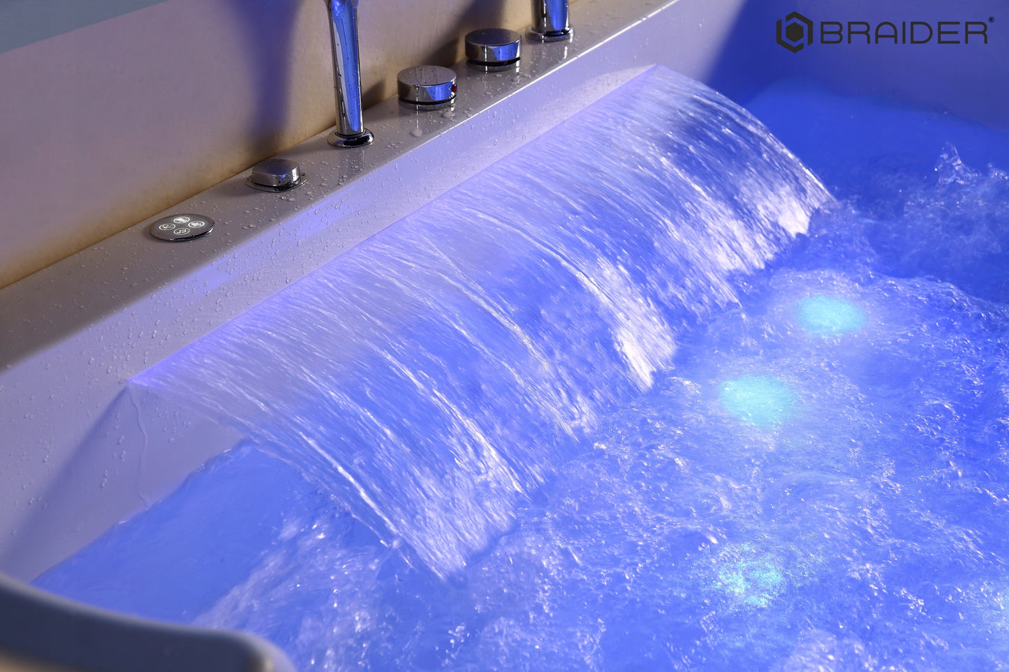 Akrylowa wanna wolnostojąca Braider, wanna Restia, wanna przyścienna, biała, wygodna wanna, wanna Braider, wanna z hydromasażem, domowe SPA, jacuzzi