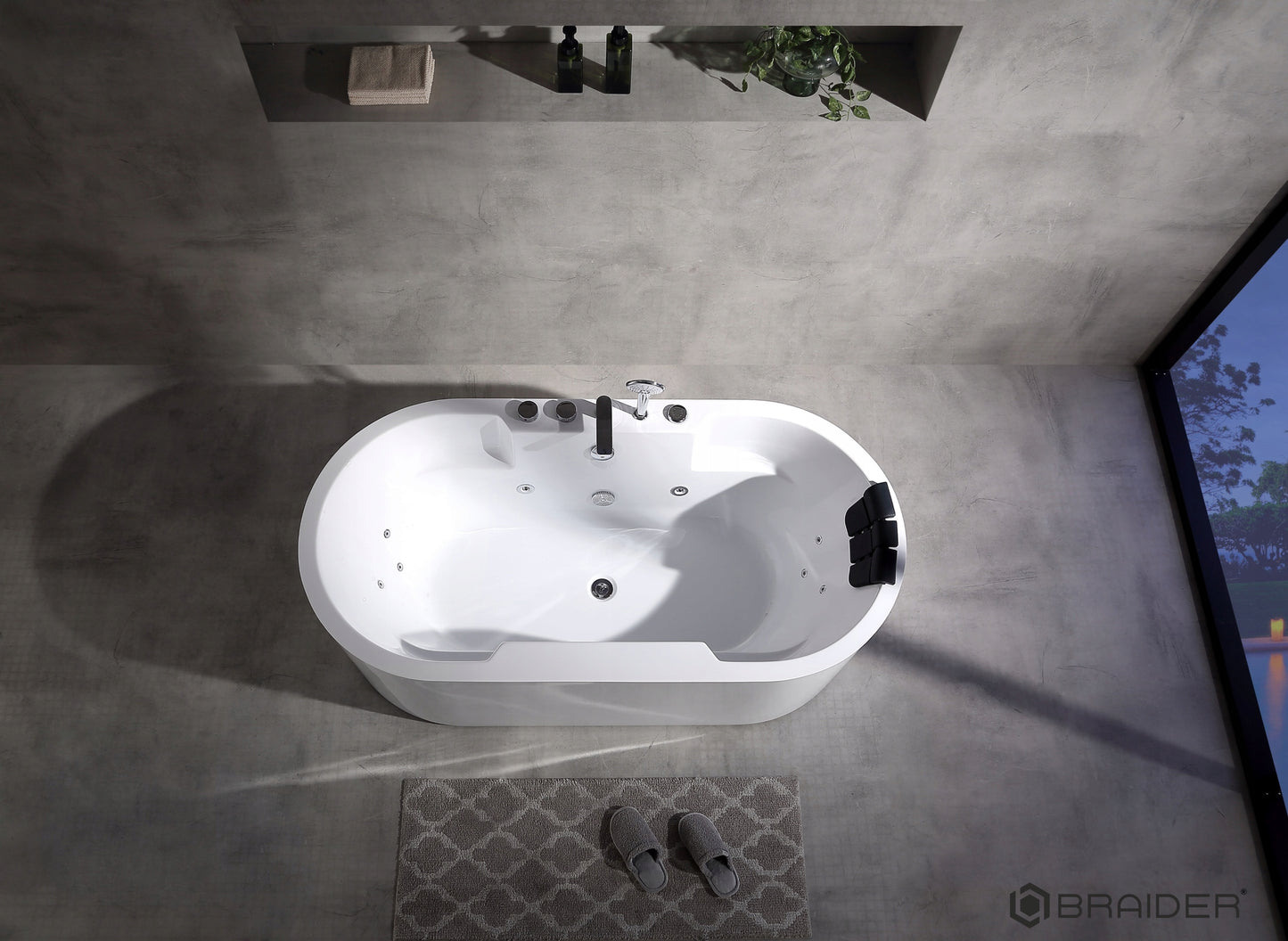 Akrylowa wanna wolnostojąca Braider, wanna Restia, wanna przyścienna, biała, wygodna wanna, z hydromasażem, jacuzzi, SPA