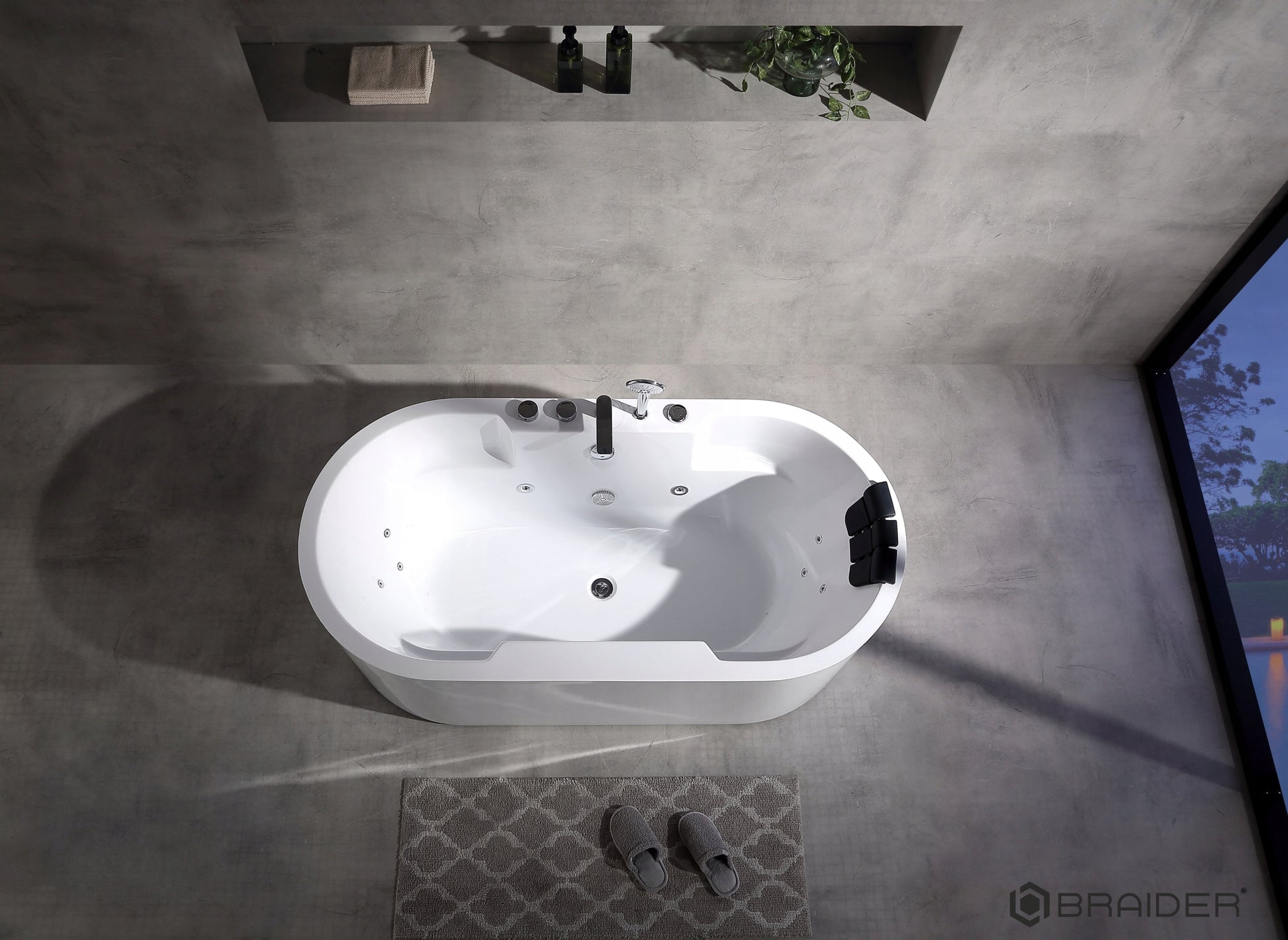 Akrylowa wanna wolnostojąca Braider, wanna Restia, wanna przyścienna, biała, wygodna wanna, z hydromasażem, jacuzzi, SPA