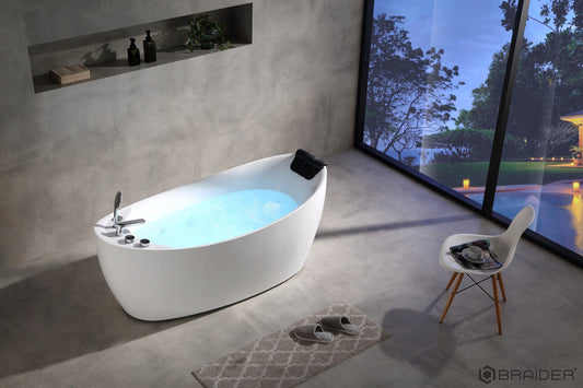 Akrylowa wanna wolnostojąca Braider, wanna Restia, wanna przyścienna, biała, wygodna wanna, z hydromasażem, jacuzzi, SPA