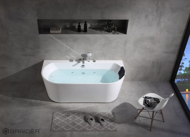 Akrylowa wanna wolnostojąca Braider, wanna Restia, wanna przyścienna, biała, wygodna wanna, z hydromasażem, jacuzzi, SPA