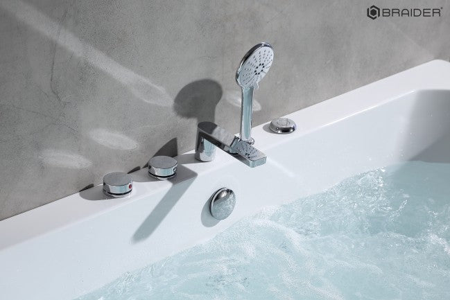 Akrylowa wanna wolnostojąca Braider, wanna Restia, wanna przyścienna, biała, wygodna wanna, z hydromasażem, jacuzzi, SPA
